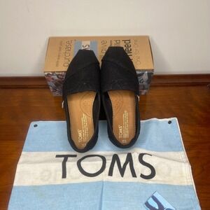 NEW VTG TOMS Classics Black Burlap Alpargata Slip On Shoes Canvas Womens 5.5 B